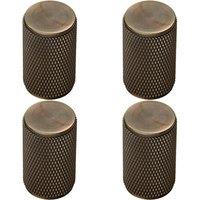 Loops 4x Knurled Cylindrical Cupboard Door Knob 18mm Dia Antique Brass Cabinet Handle in Metallics