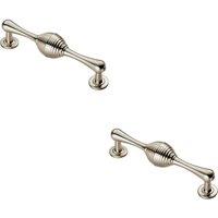 Loops 2x Reeded Beehive Handle on Round Rose & Stem 128mm Fixing Centres Nickel in Metallics