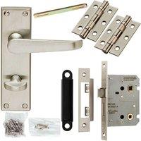 Loops Door Handle & Bathroom Lock Pack Satin Chrome Victorian Flat Lever Backplate