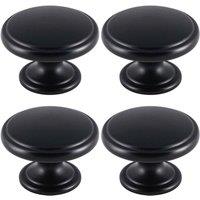 Loops 4x Ring Domed Cupboard Door Knob 38.5mm Diameter Matt Black Cabinet Handle