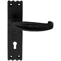 Loops PAIR Creased Style Handle on Slim Lock Backplate 156 x 38mm Black Antique