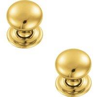 Loops 2x Round Victorian Cupboard Door Knob 32mm Dia Polished Brass Cabinet Handle in Metallics