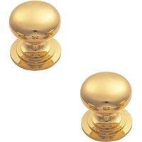 Loops 2x Victorian Round Cupboard Door Knob 42mm Dia Polished Brass Cabinet Handle in Metallics