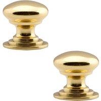 Loops 2x Victorian Round Cupboard Door Knob 38mm Dia Polished Brass Cabinet Handle in Metallics