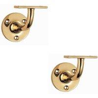 Loops 2x Heavyweight Handrail Bannister Bracket 80mm Projection Polished Brass in Metallics