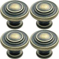 Loops 4x Round Ringed Pattern Door Knob 32mm Diameter Antique Brass Cabinet Handle in Metallics