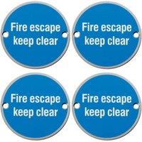 Loops 4x Fire Door Keep Clear Sign 64mm Fixing Centres 76mm Dia Satin Steel in Metallics