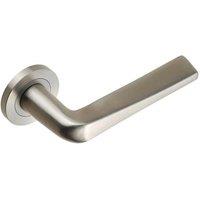 Loops PAIR Chunky Flat Tapered Bar Handle on Round Rose Concealed Fix Satin Steel in Metallics