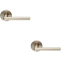 Loops 2x PAIR Slimline Straight Bar Handle on Round Rose Concealed Fix Satin Nickel in Metallics