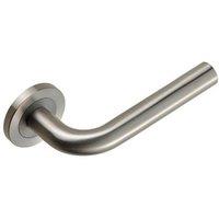 Loops PAIR Straight Round Bar Handle on Round Rose Concealed Fix Satin Steel in Metallics