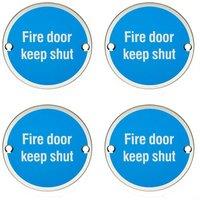 Loops 4x Fire Door Keep Shut Sign 64mm Fixing Centres 76mm Dia Polished Steel in Metallics