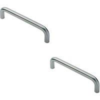 Loops 2x D Shape Cabinet Pull Handle 106 x 10mm 96mm Fixing Centres Satin Steel in Metallics