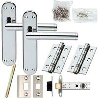 Loops Door Handle & Latch Pack Chrome Round Straight Bar Lever Backplate 180 x 40mm