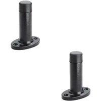 Loops 2x Wall Mounted Doorstop Cylinder on Oval Rose Rubber Tip 75mm Black Antique