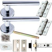 Loops Door Handle & Latch Pack Chrome Modern Straight T Bar on Screwless Round Rose
