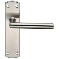 Loops Mitred Lever Door Handle on Latch Backplate 172 x 44mm Satin Steel in Metallics