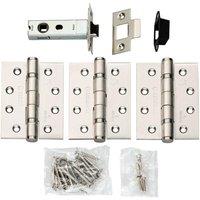 Loops Hinge & Latch Pack Bolt Through Tubular Latch 3*4 Inch BB Hinge Satin Steel in Metallics