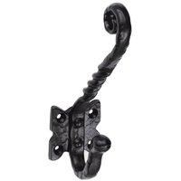 Loops Ornate Twisted Hat & Coat Hook on Butterfly Backplate 82mm Proj Black Antique