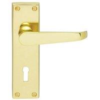 Loops PAIR Victorian Flat Lever on Lock Backplate Handle 150 x 42mm Polished Brass in Metallics