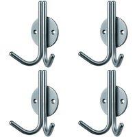 Loops 4x Slimline Double Coat Hook on Round Rose 35mm Projection Satin Stainless Steel in Metallics