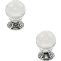 Loops 2x Crystal Ball Cupboard Door Knob 30mm Diameter Clear Translucent & Chrome