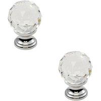 Loops 2x Faceted Crystal Cupboard Door Knob 35mm Dia Polished Chrome Cabinet Handle