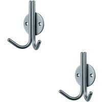 Loops 2x Slimline Double Coat Hook on Round Rose 35mm Projection Satin Stainless Steel in Metallics