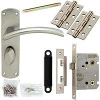 Loops Door Handle & Bathroom Lock Pack Satin Chrome Arched Lever Thumb Turn Backplate