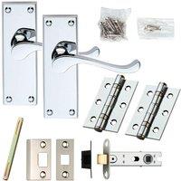 Loops Door Handle & Latch Pack Chrome Victorian Scroll Lever Backplate 120 x 41mm
