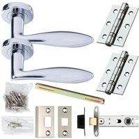 Loops Door Handle & Latch Pack Chrome Modern Smooth Scroll on Screwless Round Rose