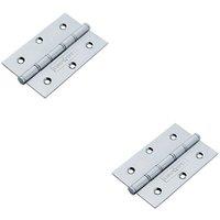 Loops 2x PAIR 76 x 51 x 1.5mm Brass Washered Butt Hinge Bright Stainless Steel in Metallics
