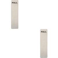 Loops 2x Pull Engraved Door Finger Plate 350 x 75mm Satin Stainless Steel Push Plate in Metallics
