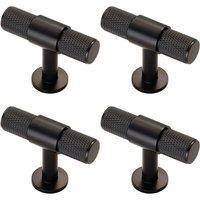 Loops 4x Knurled Cupboard T Shape Pull Handle 50 x 13mm Matt Black Cabinet Handle