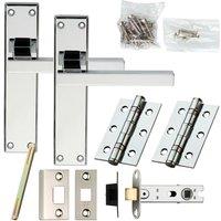 Loops Door Handle & Latch Pack Chrome Straight Rounded Bar on Screwless Round Rose