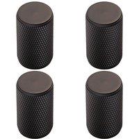 Loops 4x Knurled Cylindrical Cupboard Door Knob 18mm Dia Matt Black Cabinet Handle