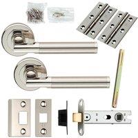 Loops Door Handle & Latch Pack Polished & Satin Nickel Section Bar Screwless Rose in Metallics