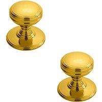 Loops 2x Ringed Tiered Cupboard Door Knob 38mm Diameter Polished Brass Cabinet Handle in Metallics