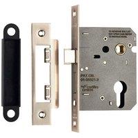 Loops 76mm Contract Euro Profile Sashlock Square Forend Satin Nickel Door Latch in Metallics