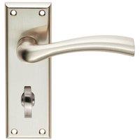 Loops Chunky Curved Tapered Handle on Bathroom Backplate 150 x 50mm Satin Nickel in Metallics