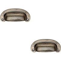Loops 2x Oval Plate Cabinet Cup Handle 106 x 44.5mm 87mm Fixing Centres Pewter