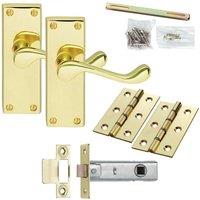 Loops Door Handle & Latch Pack Brass Victorian Scroll Lever Turn Square Backplate in Metallics