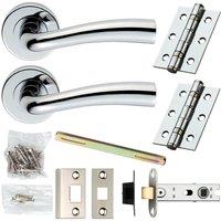 Loops Door Handle & Latch Pack Chrome Modern Curved Flared Bar Screwless Round Rose