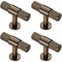Loops 4x Knurled Cupboard T Shape Pull Handle 50 x 13mm Antique Brass Cabinet Handle in Metallics
