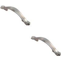 Loops 2x Stepped Edge Cupboard Bow Pull Handle 76mm Fixing Centres Satin Nickel in Metallics