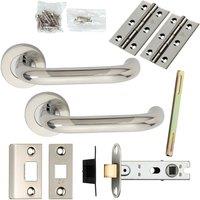 Loops Door Handle & Latch Pack Polished Steel Safety Lever Screwless Round Rose in Metallics