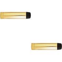 Loops 2x Wall Mounted Rubber Tipped Doorstop Cylinder 71 x 16mm Polished Brass in Metallics