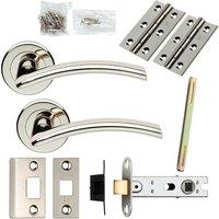 Loops Door Handle & Latch Pack Polished Nickel Arched Lever Screwless Round Rose in Metallics