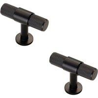 Loops 2x Knurled Cupboard T Shape Pull Handle 50 x 13mm Matt Black Cabinet Handle