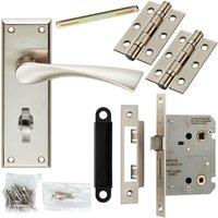 Loops Door Handle & Bathroom Lock Pack Satin Nickel Modern Angled Lever Backplate in Metallics