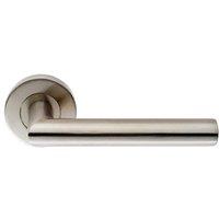 Loops PAIR Oval Shaped Mitred Bar Handle on Round Rose Concealed Fix Satin Steel in Metallics